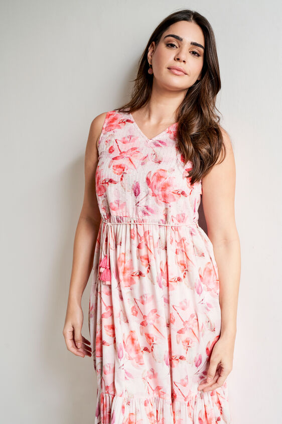 Pink Floral Flared Dress, Pink, image 4